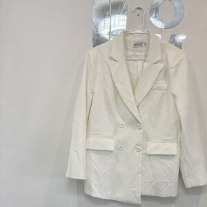SHEIN Elegant White Double-Breasted Blazer